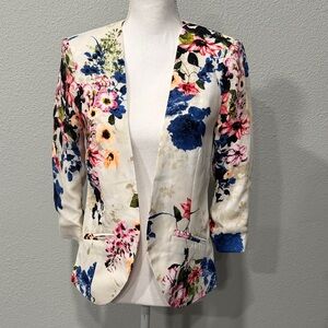 Ro & De Floral Print Blazer with Blue and Pink Accents